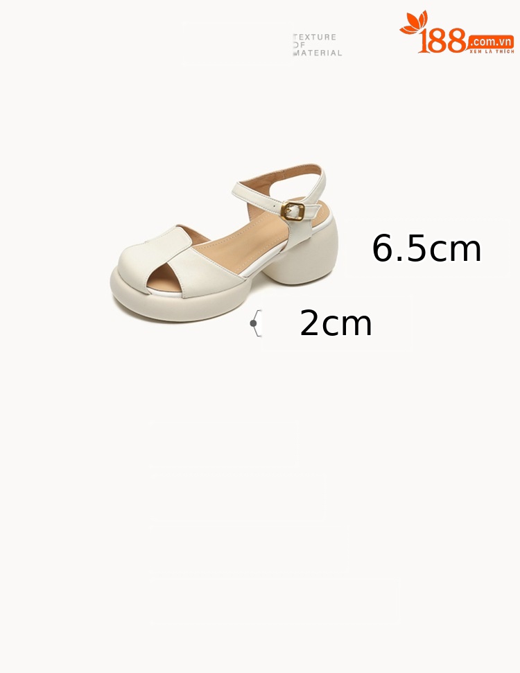 Sandal cao gót nữ bít mũi da cừu gót thô kiểu La Mã đế dày quai ngang — Màu trắng be chi tiết 2