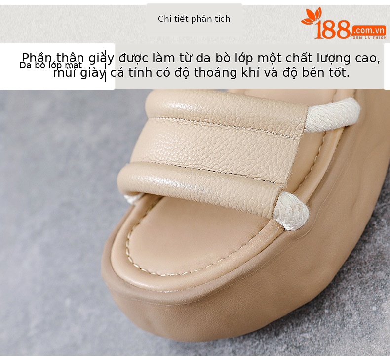 Sandal nữ hở mũi đế dày phong cách La Mã, da thật mềm mại — Màu be chi tiết 4