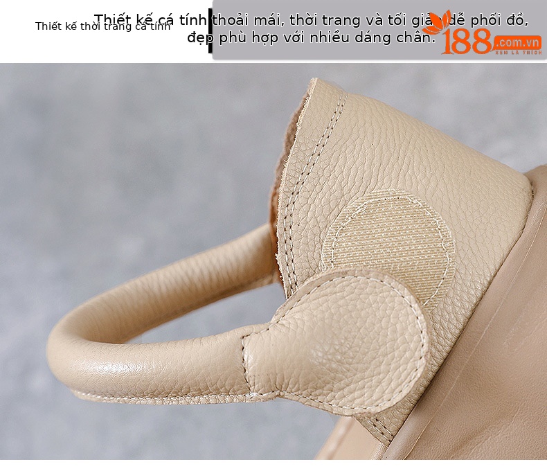 Sandal nữ hở mũi đế dày phong cách La Mã, da thật mềm mại — Màu be chi tiết 5