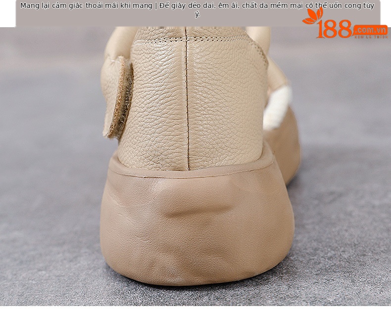 Sandal nữ hở mũi đế dày phong cách La Mã, da thật mềm mại — Màu be chi tiết 8