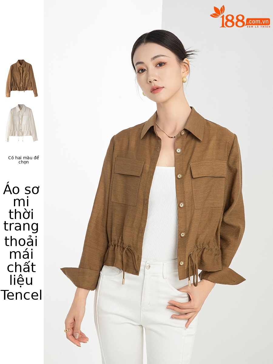 Áo khoác chống nắng nữ dáng dài tay dài chất liệu Tencel mỏng nhẹ form ôm — Màu trắng be