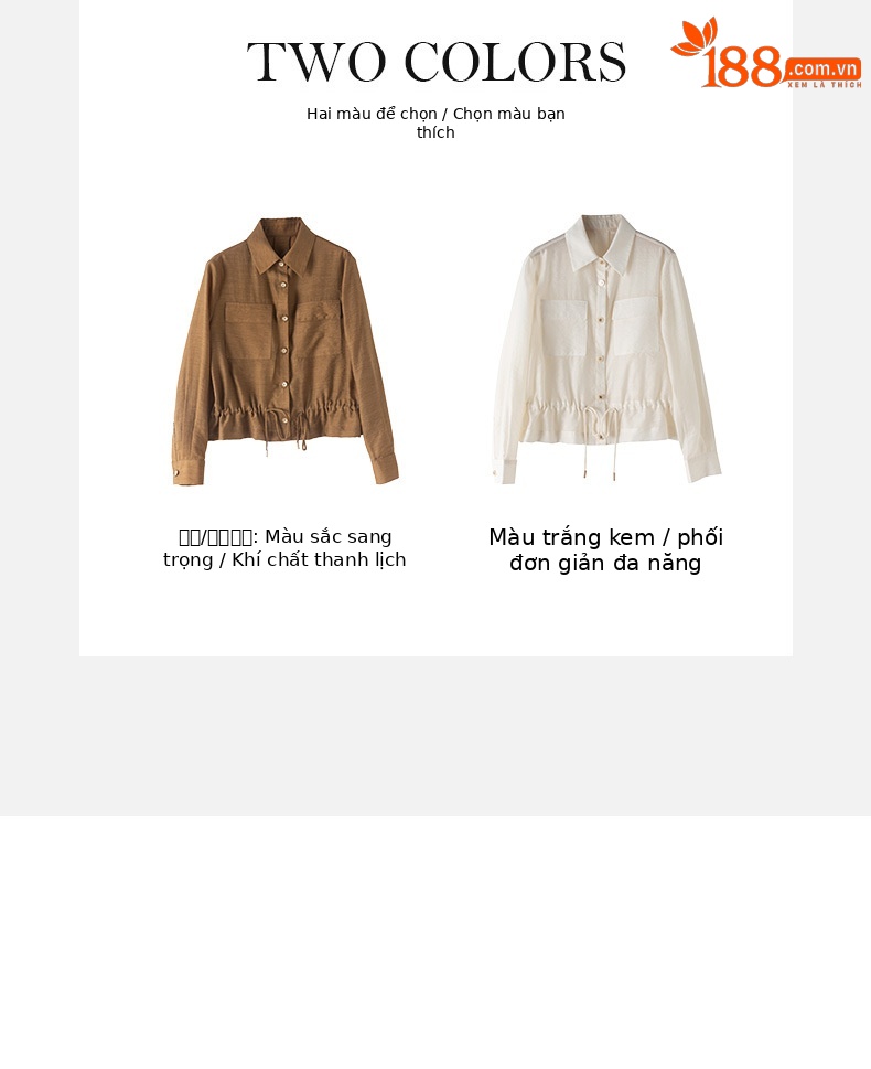 Áo khoác chống nắng nữ dáng dài tay dài chất liệu Tencel mỏng nhẹ form ôm — Màu trắng be chi tiết 5