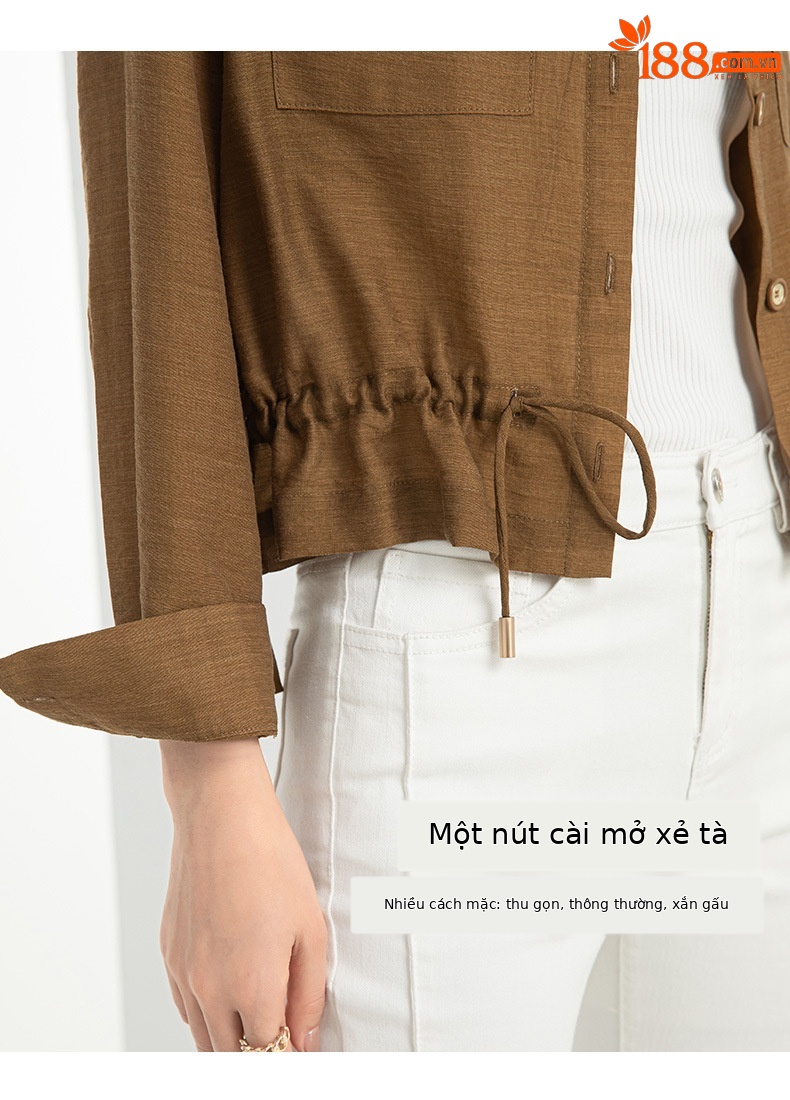 Áo khoác chống nắng nữ dáng dài tay dài chất liệu Tencel mỏng nhẹ form ôm — Màu trắng be chi tiết 12