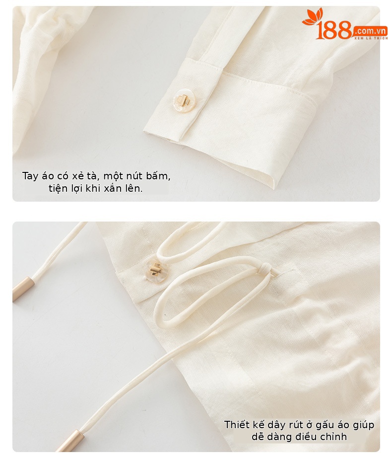 Áo khoác chống nắng nữ dáng dài tay dài chất liệu Tencel mỏng nhẹ form ôm — Màu trắng be chi tiết 18