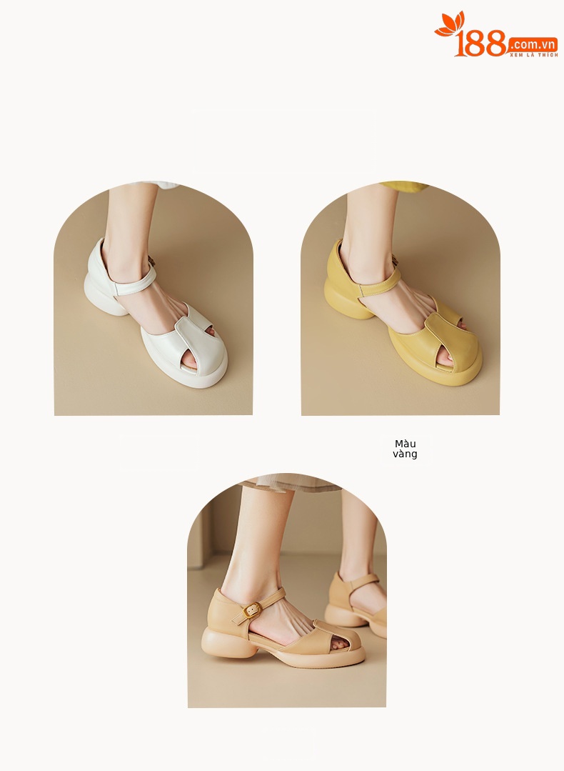 Sandal nữ quai ngang đế dày gót thô phong cách thể thao — Màu vàng ngỗng chi tiết 5