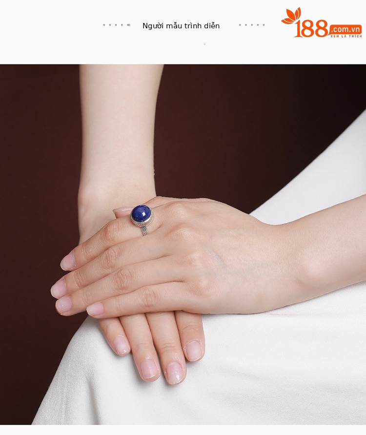 Nhẫn bạc S925 đính đá Lapis Lazuli họa tiết hoa văn cổ điển phong cách dân tộc — Mở một size chi tiết 4