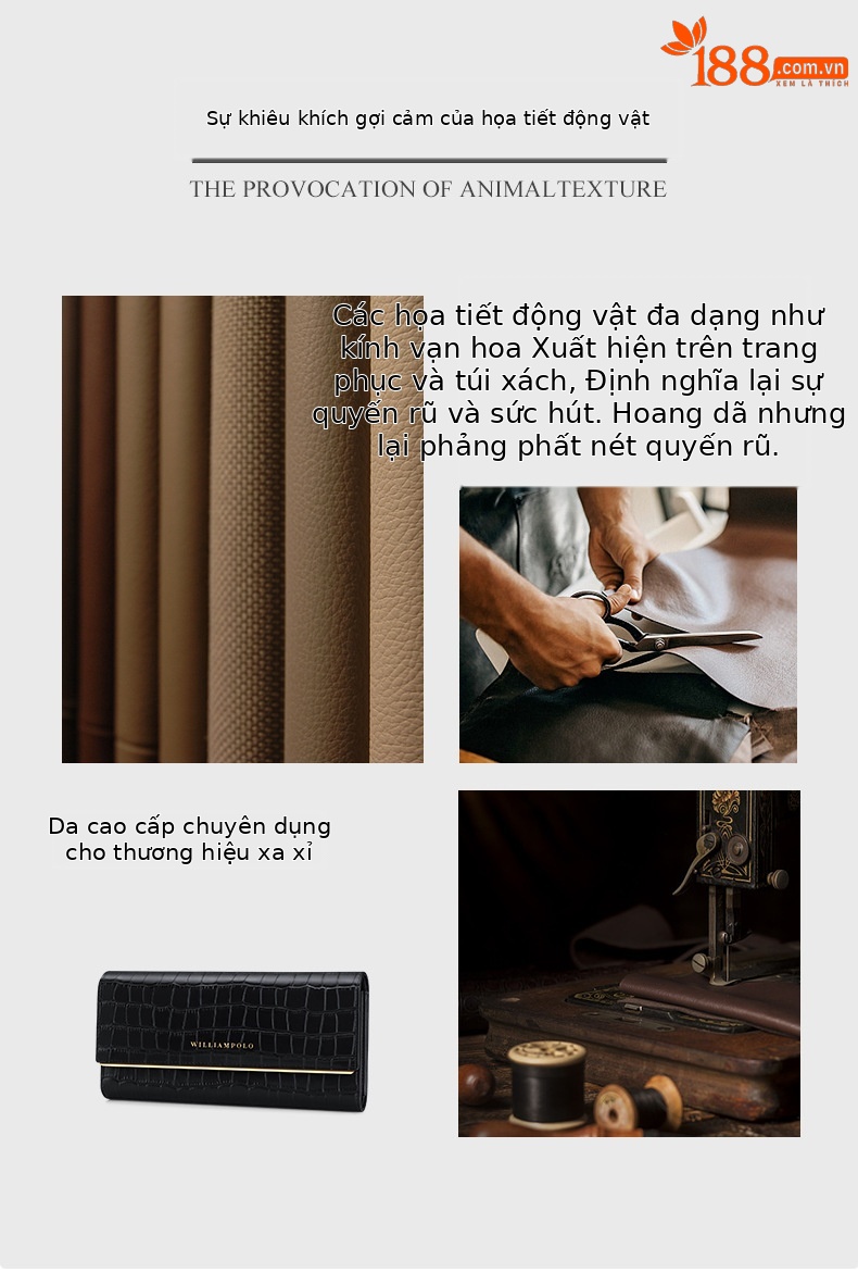 Ví cầm tay nữ da bò vân cá sấu dáng dài nhiều ngăn thẻ chi tiết 3