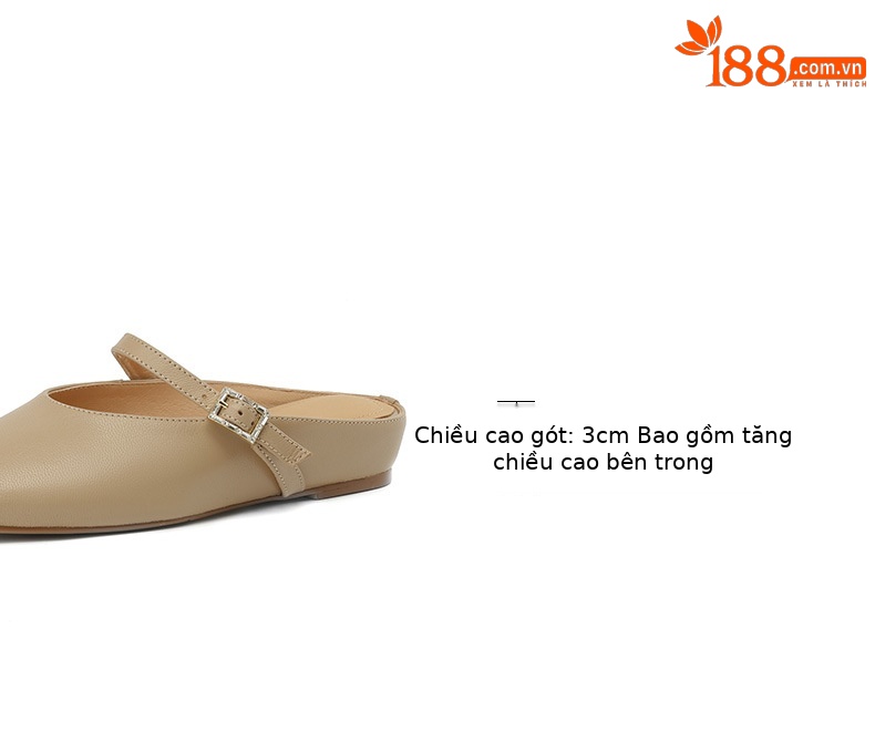 Dép sandal nữ quai chữ V bít mũi gót dốc da mềm — Màu trắng be chi tiết 5