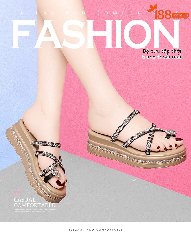 Dép sandal nữ đế xuồng cao gót 7 cm quai chữ V thời trang hè 2024 — 1962 màu đen, Màu vàng 1962 chi tiết 3