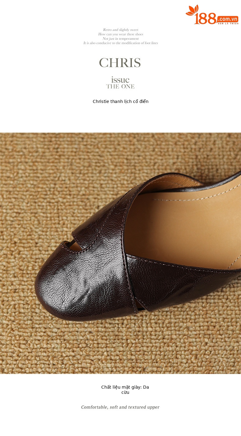 Sandal nữ quai ngang bít mũi gót cao vừa phong cách đơn giản đi làm — Màu nâu chi tiết 11