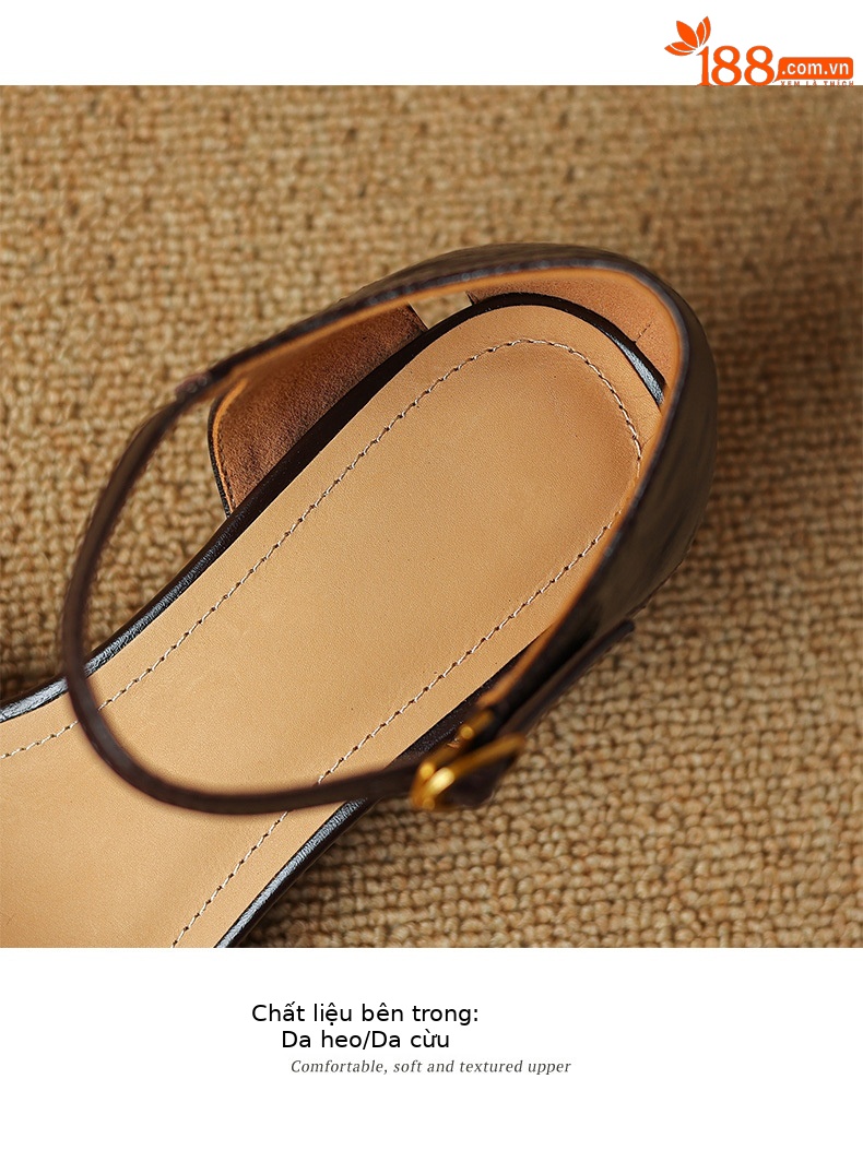 Sandal nữ quai ngang bít mũi gót cao vừa phong cách đơn giản đi làm — Màu nâu chi tiết 12