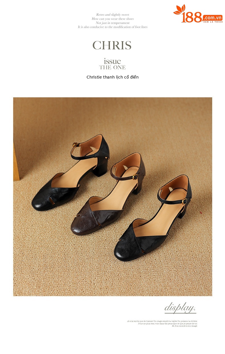 Sandal nữ quai ngang bít mũi gót cao vừa phong cách đơn giản đi làm — Màu nâu chi tiết 15