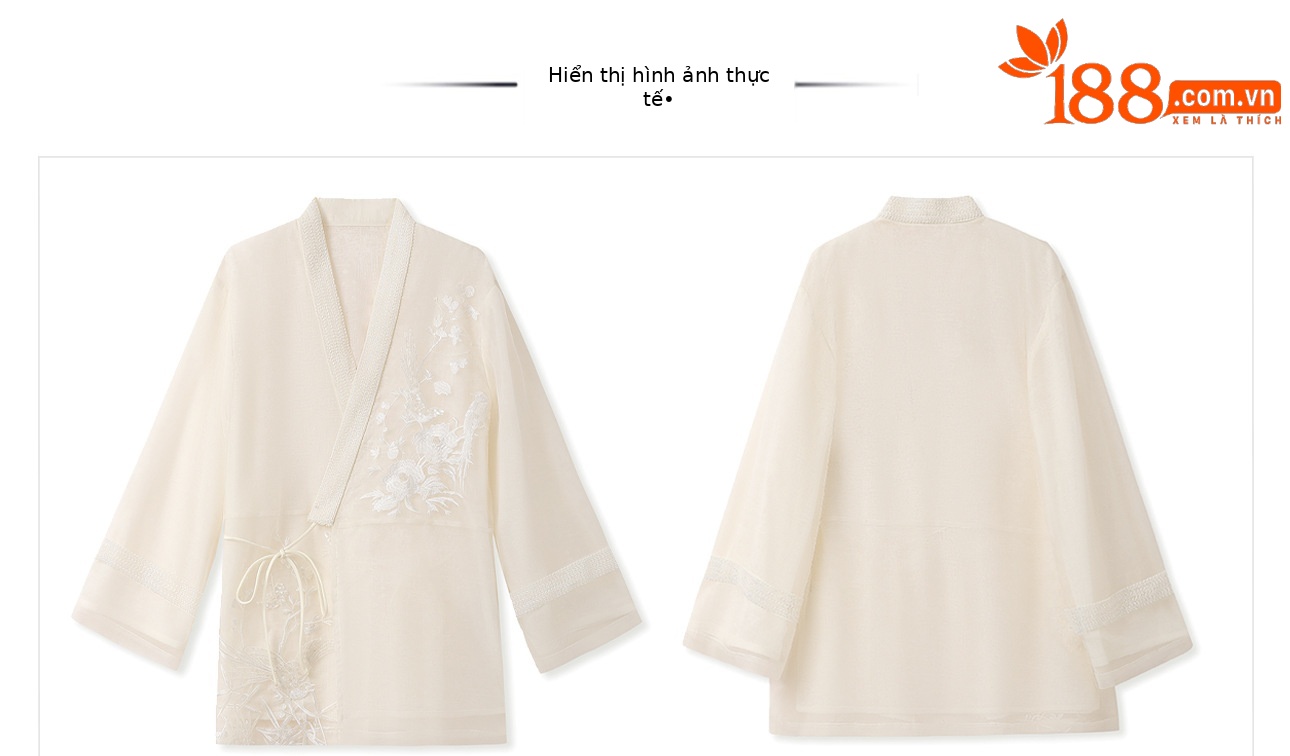 Áo sơ mi nữ phong cách Trung Hoa mới thêu hoa chim, lụa tơ tằm trắng rộng rãi M3074 — Màu trắng chi tiết 22