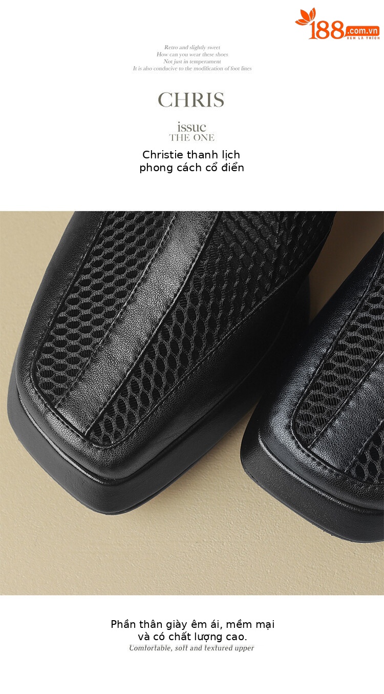 Boot lưới nữ mũi vuông đế xuồng cao gót, phối lưới thoáng mát — Màu nâu, Màu đen chi tiết 14