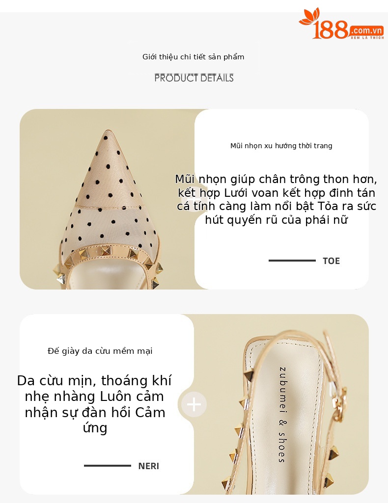Giày cao gót nữ mũi nhọn da bóng, gót nhọn 9 cm, phong cách Pháp — Màu đen chi tiết 2