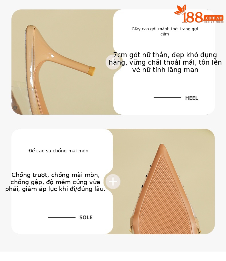 Giày cao gót nữ mũi nhọn da bóng, gót nhọn 9 cm, phong cách Pháp — Màu đen chi tiết 3