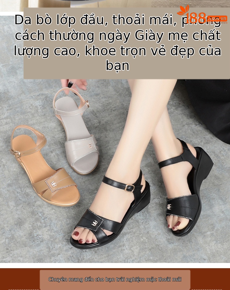 Dép quai hậu nữ da mềm thời trang mùa hè, đế êm, cỡ lớn 41-43 — Màu đen chi tiết 2