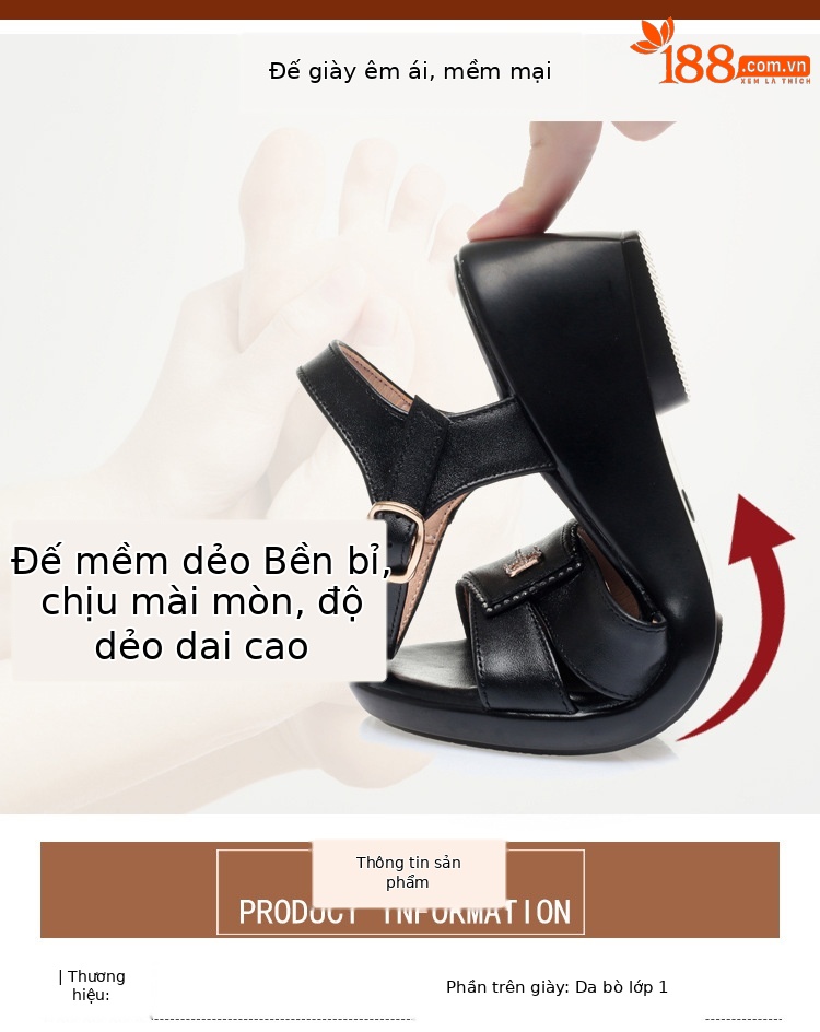 Dép quai hậu nữ da mềm thời trang mùa hè, đế êm, cỡ lớn 41-43 — Màu đen chi tiết 3