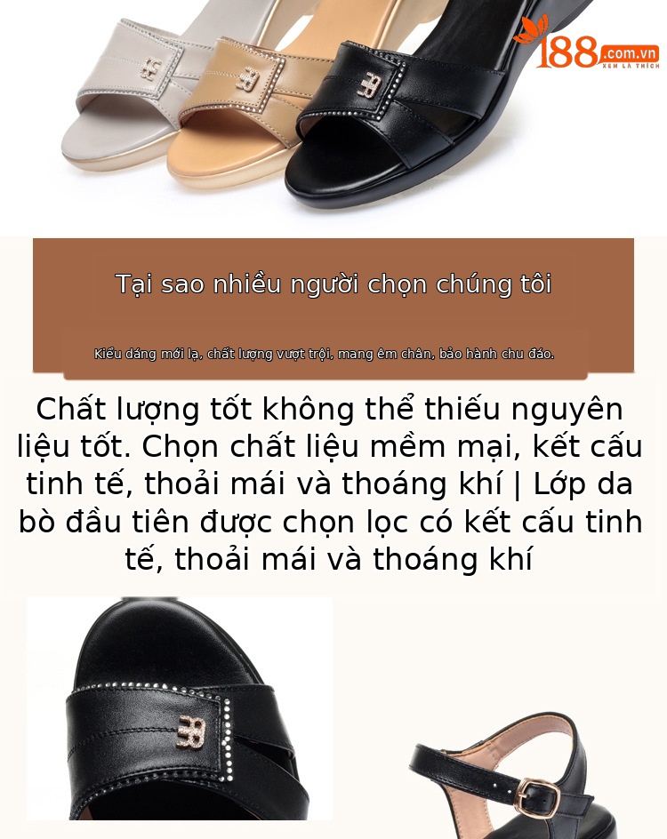 Dép quai hậu nữ da mềm thời trang mùa hè, đế êm, cỡ lớn 41-43 — Màu đen chi tiết 4