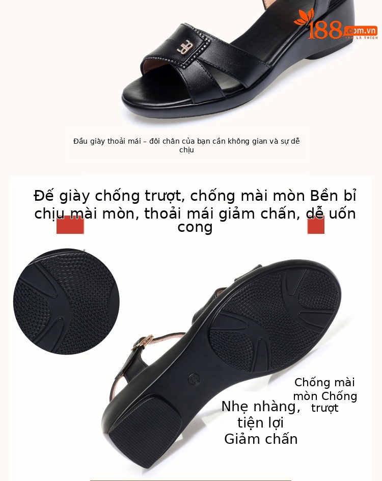 Dép quai hậu nữ da mềm thời trang mùa hè, đế êm, cỡ lớn 41-43 — Màu đen chi tiết 5