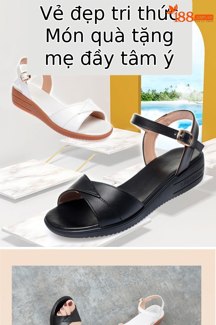 Sandal đế xuồng da thật mềm mại mùa hè cho nữ — Màu đen chi tiết 1