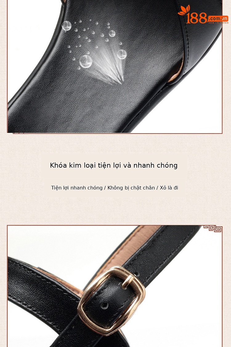 Sandal đế xuồng da thật mềm mại mùa hè cho nữ — Màu đen chi tiết 7