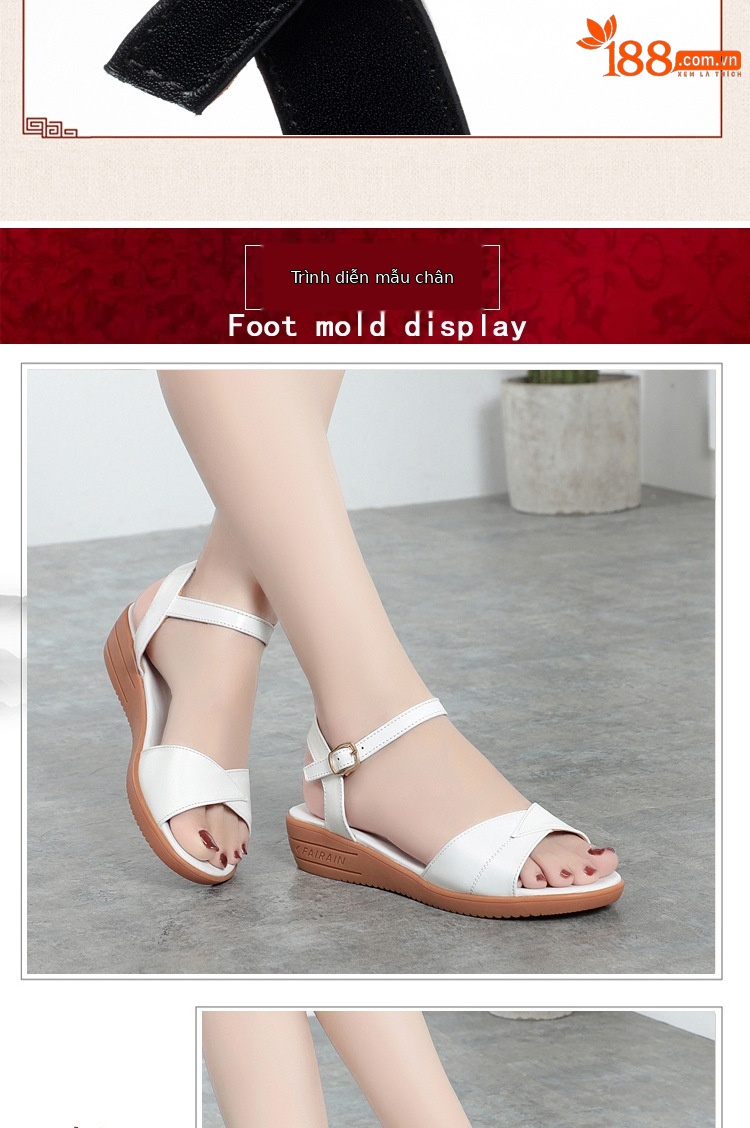 Sandal đế xuồng da thật mềm mại mùa hè cho nữ — Màu đen chi tiết 8