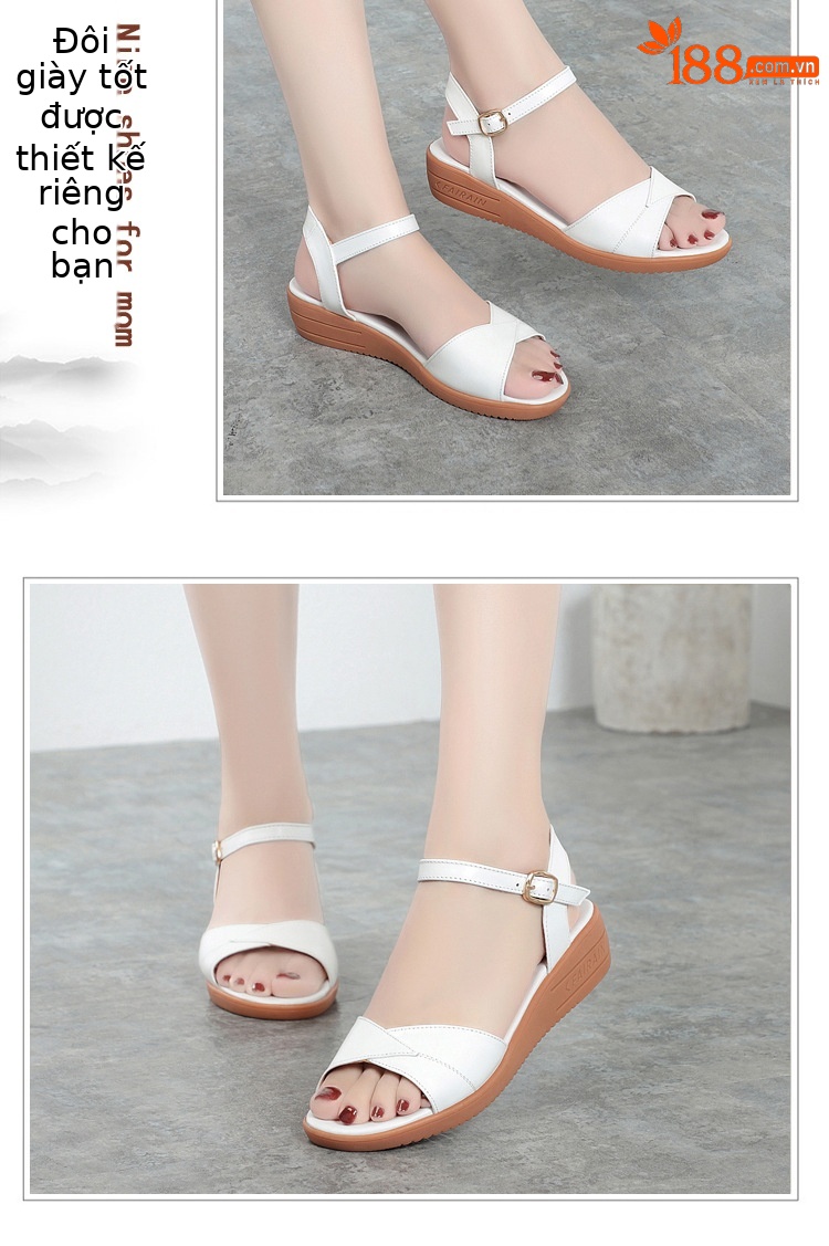 Sandal đế xuồng da thật mềm mại mùa hè cho nữ — Màu đen chi tiết 9