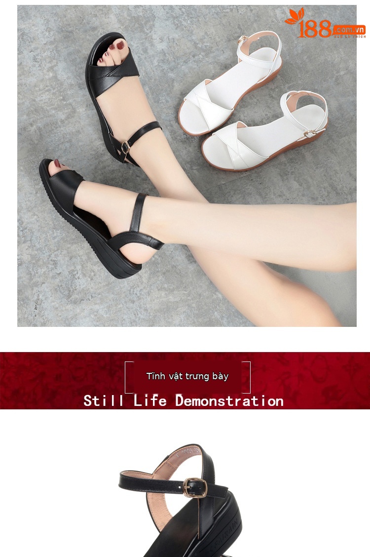 Sandal đế xuồng da thật mềm mại mùa hè cho nữ — Màu đen chi tiết 14