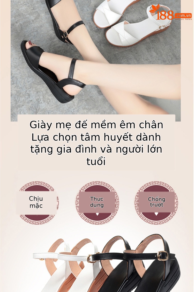Sandal đế xuồng da thật mềm mại mùa hè cho nữ — Màu đen chi tiết 2