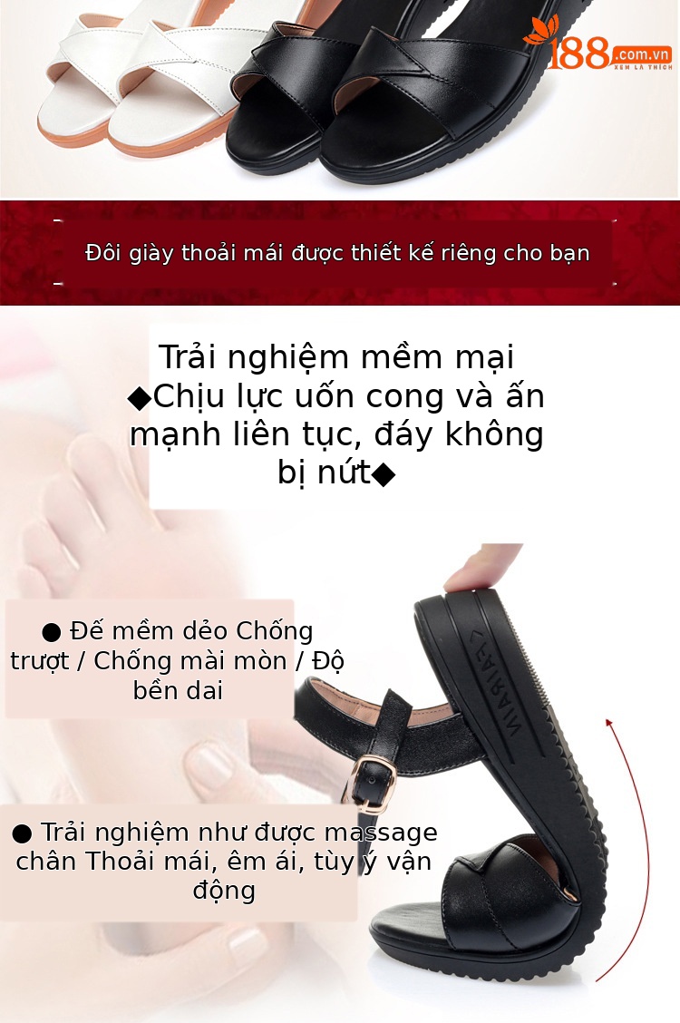 Sandal đế xuồng da thật mềm mại mùa hè cho nữ — Màu đen chi tiết 3