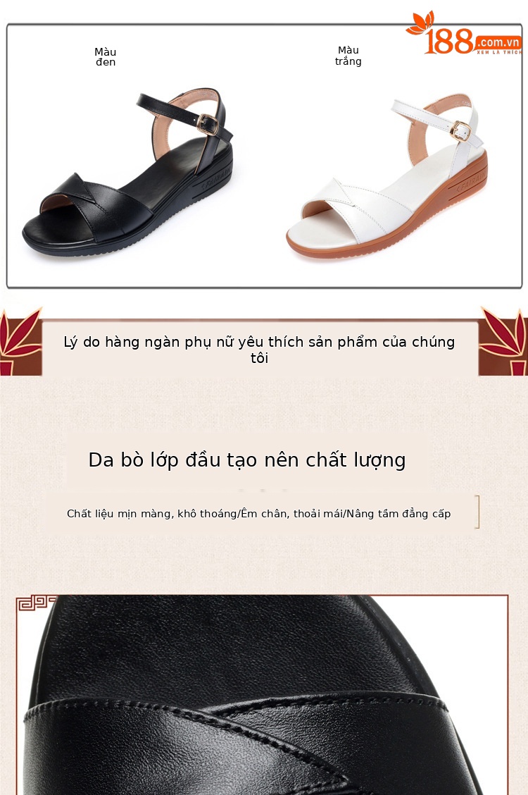 Sandal đế xuồng da thật mềm mại mùa hè cho nữ — Màu đen chi tiết 4