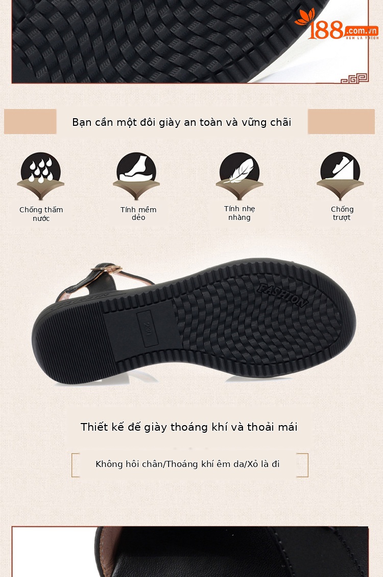 Sandal đế xuồng da thật mềm mại mùa hè cho nữ — Màu đen chi tiết 6