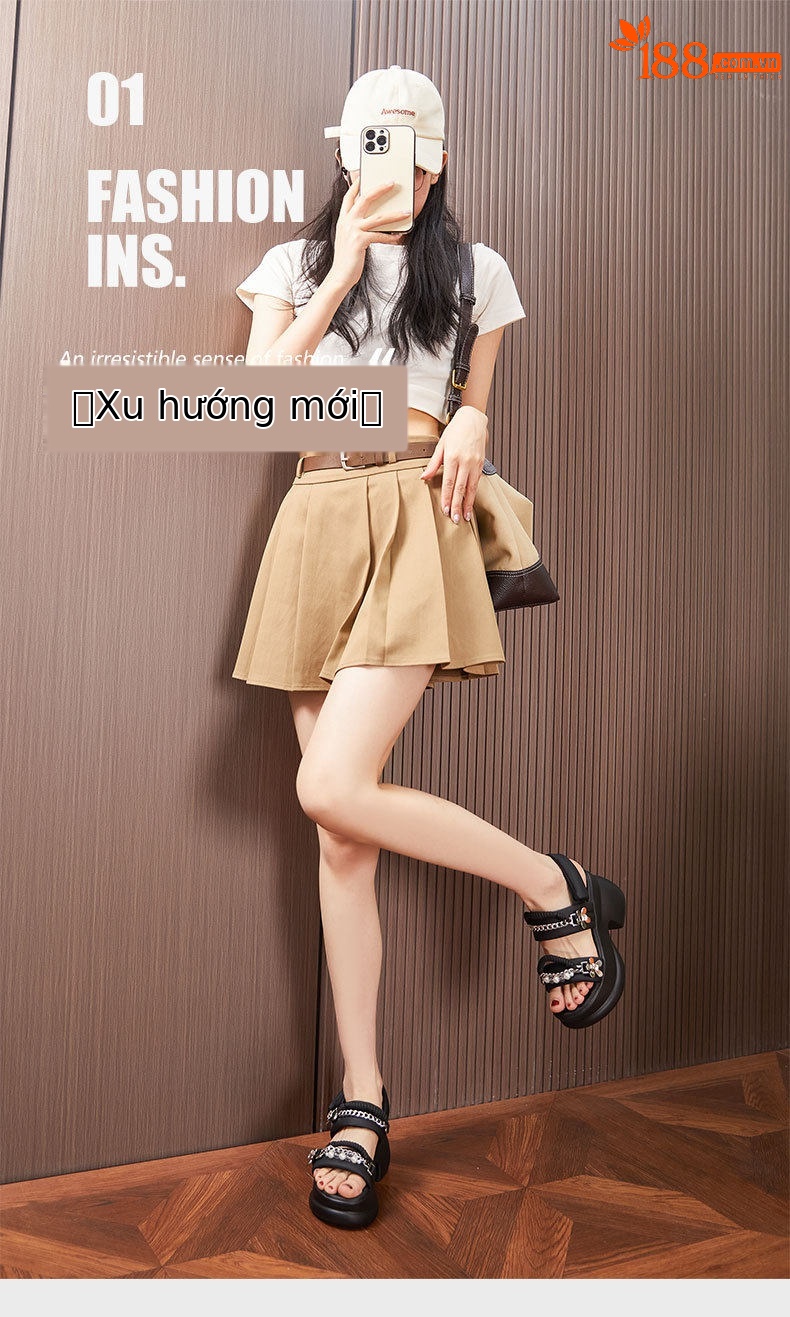 Dép sandal nữ quai chữ V đơn giản phong cách Chanel — Trắng, Đen chi tiết 2