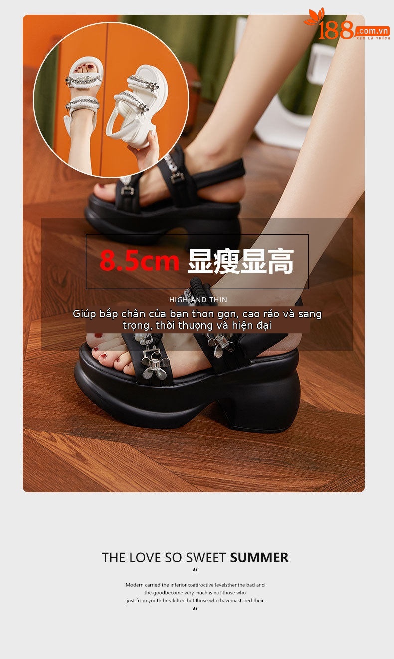 Dép sandal nữ quai chữ V đơn giản phong cách Chanel — Trắng, Đen chi tiết 8
