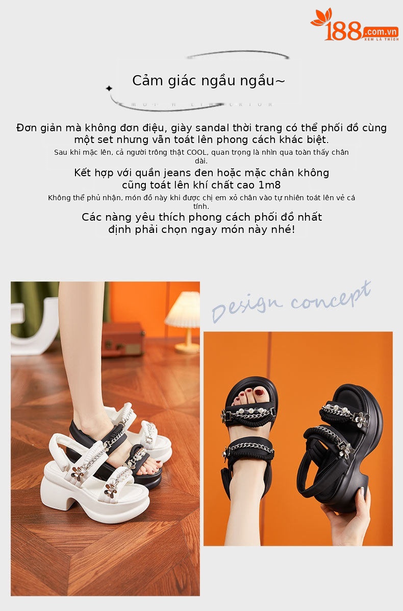 Dép sandal nữ quai chữ V đơn giản phong cách Chanel — Trắng, Đen chi tiết 4
