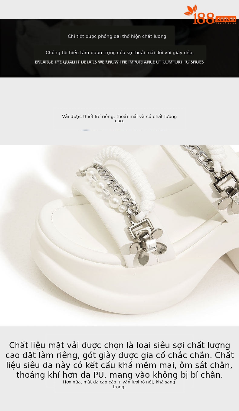 Dép sandal nữ quai chữ V đơn giản phong cách Chanel — Trắng, Đen chi tiết 6