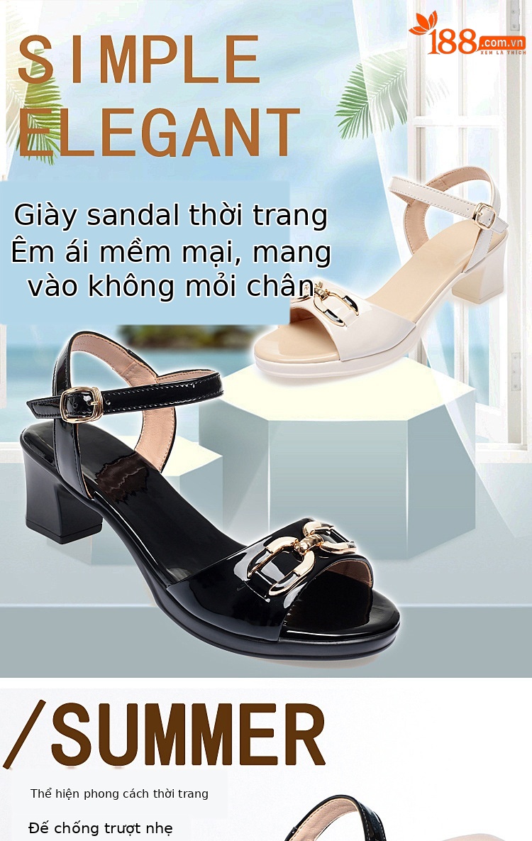Sandal nữ hở mũi gót vuông da sáng chế, phối váy thanh lịch mùa hè — Màu đen chi tiết 1