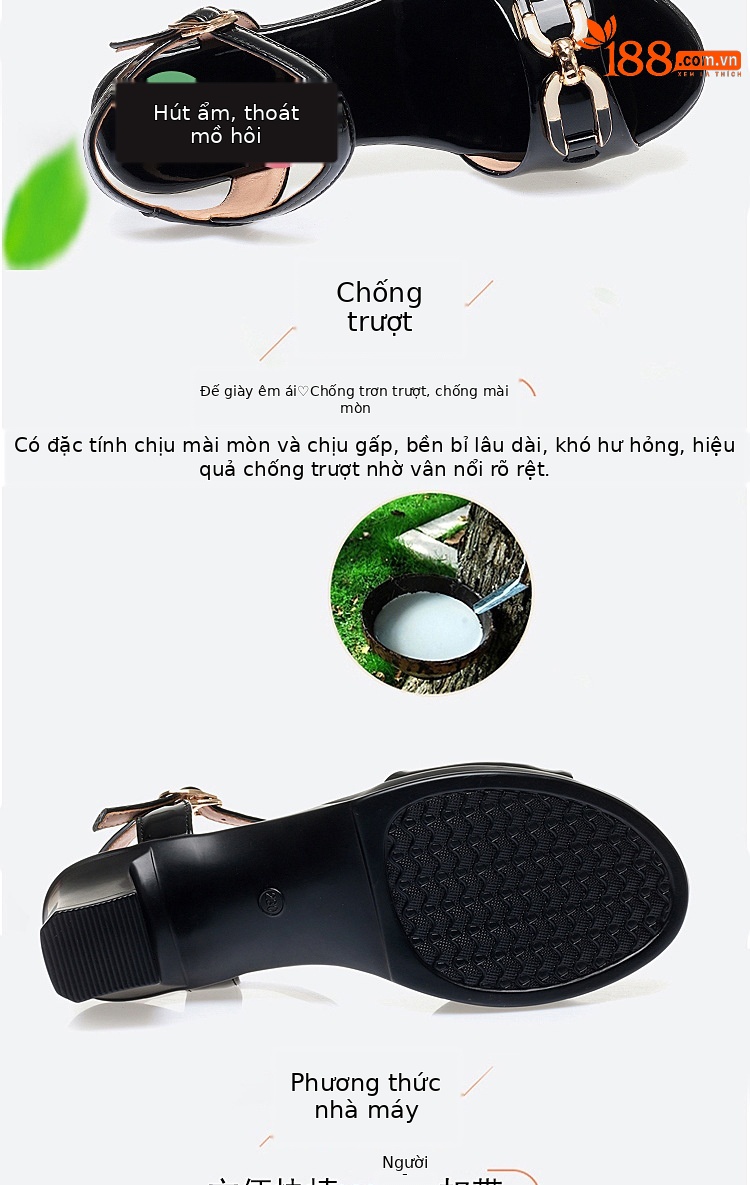 Sandal nữ hở mũi gót vuông da sáng chế, phối váy thanh lịch mùa hè — Màu đen chi tiết 5
