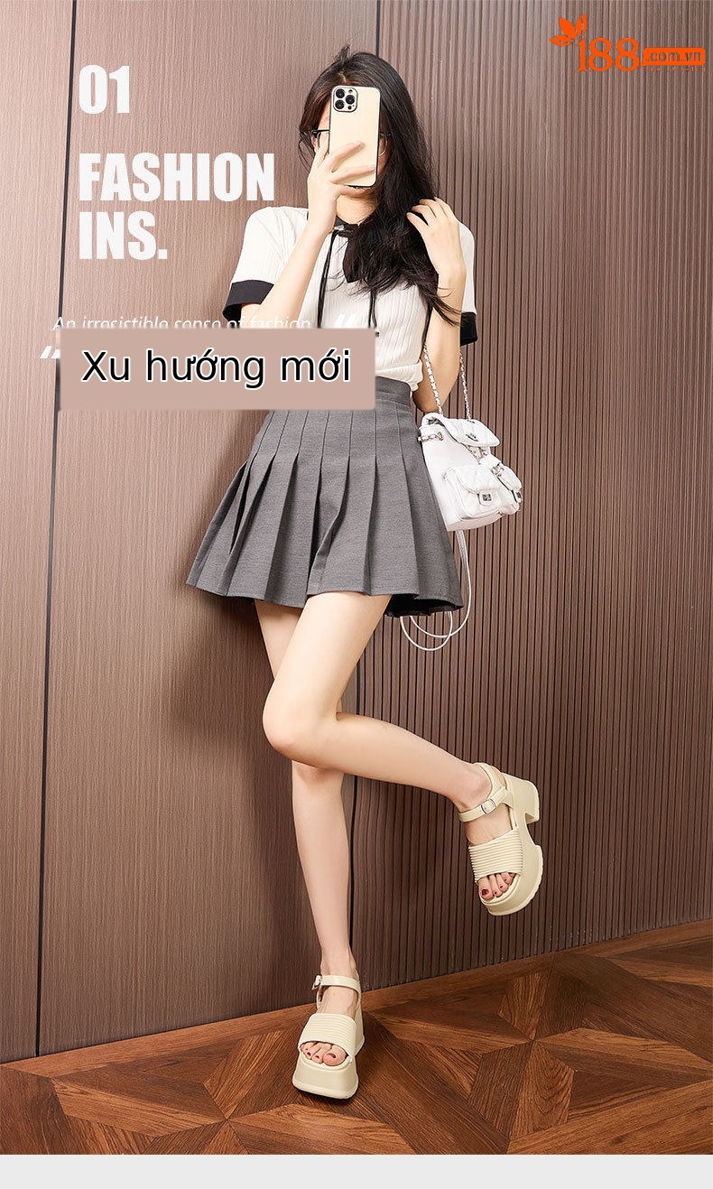 Dép sandal nữ quai chữ V đế dày platform mùa hè — Đen, Len nguyên chất chi tiết 2