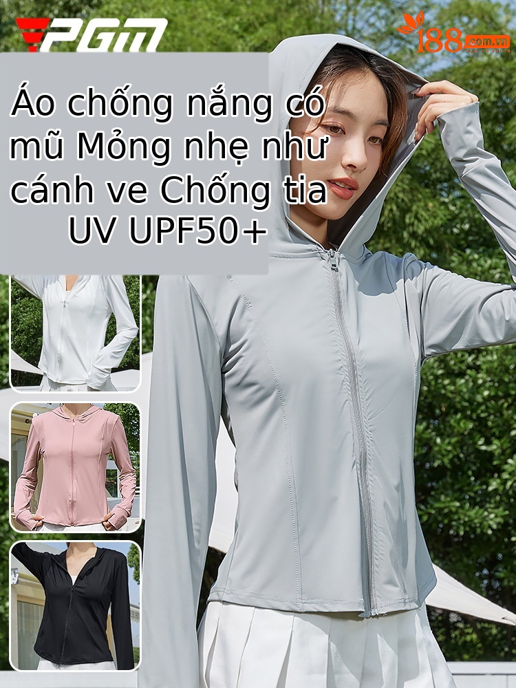 Áo chống nắng nữ PGM chống tia UV UPF50+ mỏng nhẹ có mũ — YF687-Bạc Mặt trăng trắng (Thiết kế có mũ trùm đầu), YF687-màu xám thanh lịch (Thiết kế có mũ trùm đầu), YF687-Hoa Anh Đào (Thiết kế mũ trùm đầu), YF687-màu Đen Ngọc Trai (Thiết kế có mũ trùm đầu)