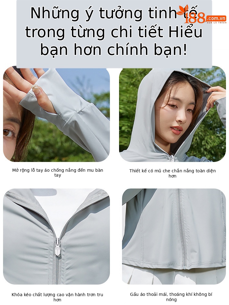 Áo chống nắng nữ PGM chống tia UV UPF50+ mỏng nhẹ có mũ — YF687-Bạc Mặt trăng trắng (Thiết kế có mũ trùm đầu), YF687-màu xám thanh lịch (Thiết kế có mũ trùm đầu), YF687-Hoa Anh Đào (Thiết kế mũ trùm đầu), YF687-màu Đen Ngọc Trai (Thiết kế có mũ trùm đầu)