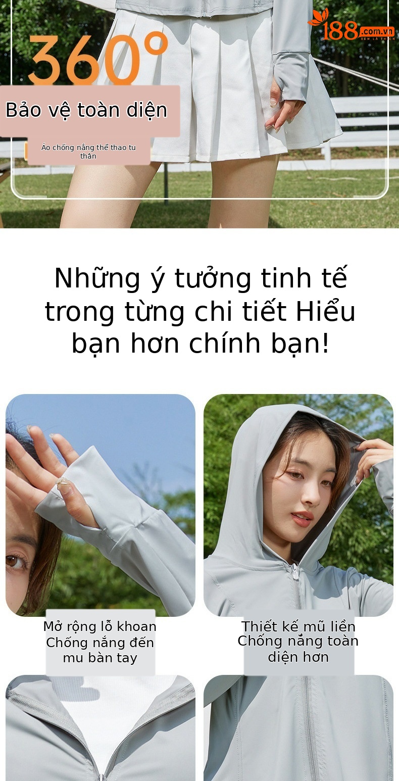 Áo chống nắng nữ PGM chống tia UV UPF50+ mỏng nhẹ có mũ — YF687-Bạc Mặt trăng trắng (Thiết kế có mũ trùm đầu), YF687-màu xám thanh lịch (Thiết kế có mũ trùm đầu), YF687-Hoa Anh Đào (Thiết kế mũ trùm đầu), YF687-màu Đen Ngọc Trai (Thiết kế có mũ trùm đầu) chi tiết 11