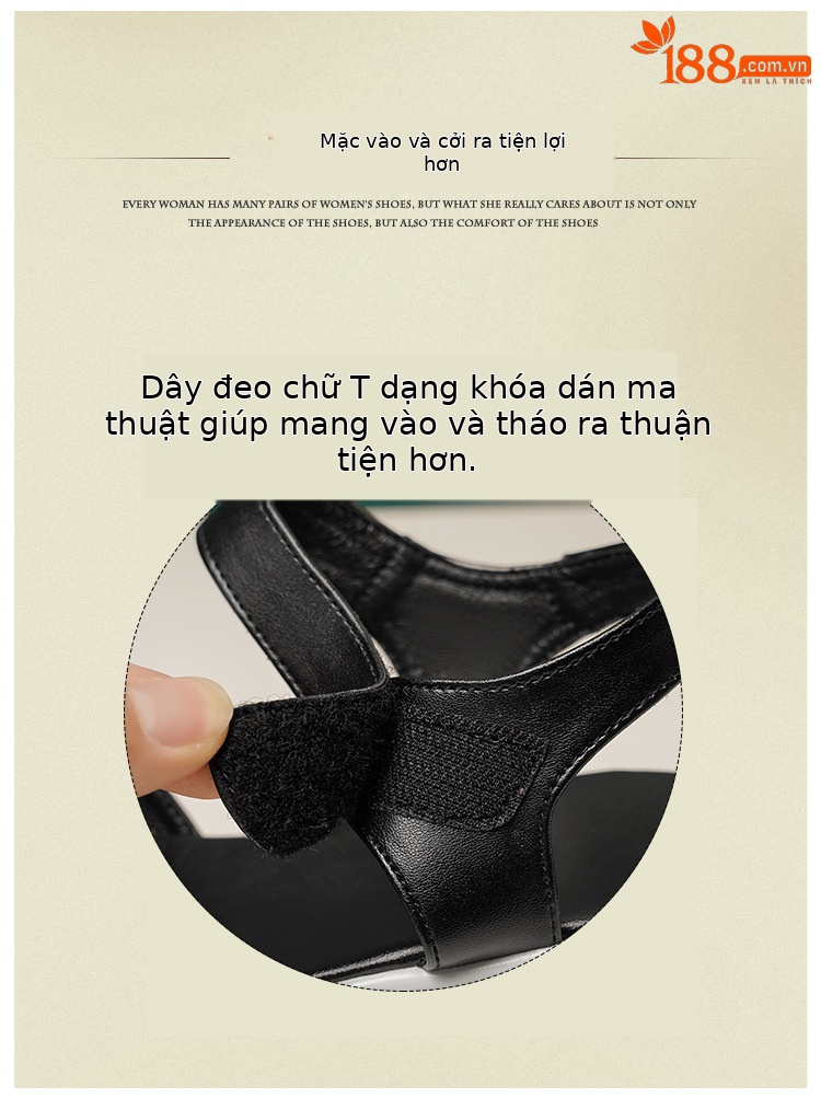 Xăng đan thể thao nữ đế xuồng dày mềm mùa hè — Màu đen chi tiết 4