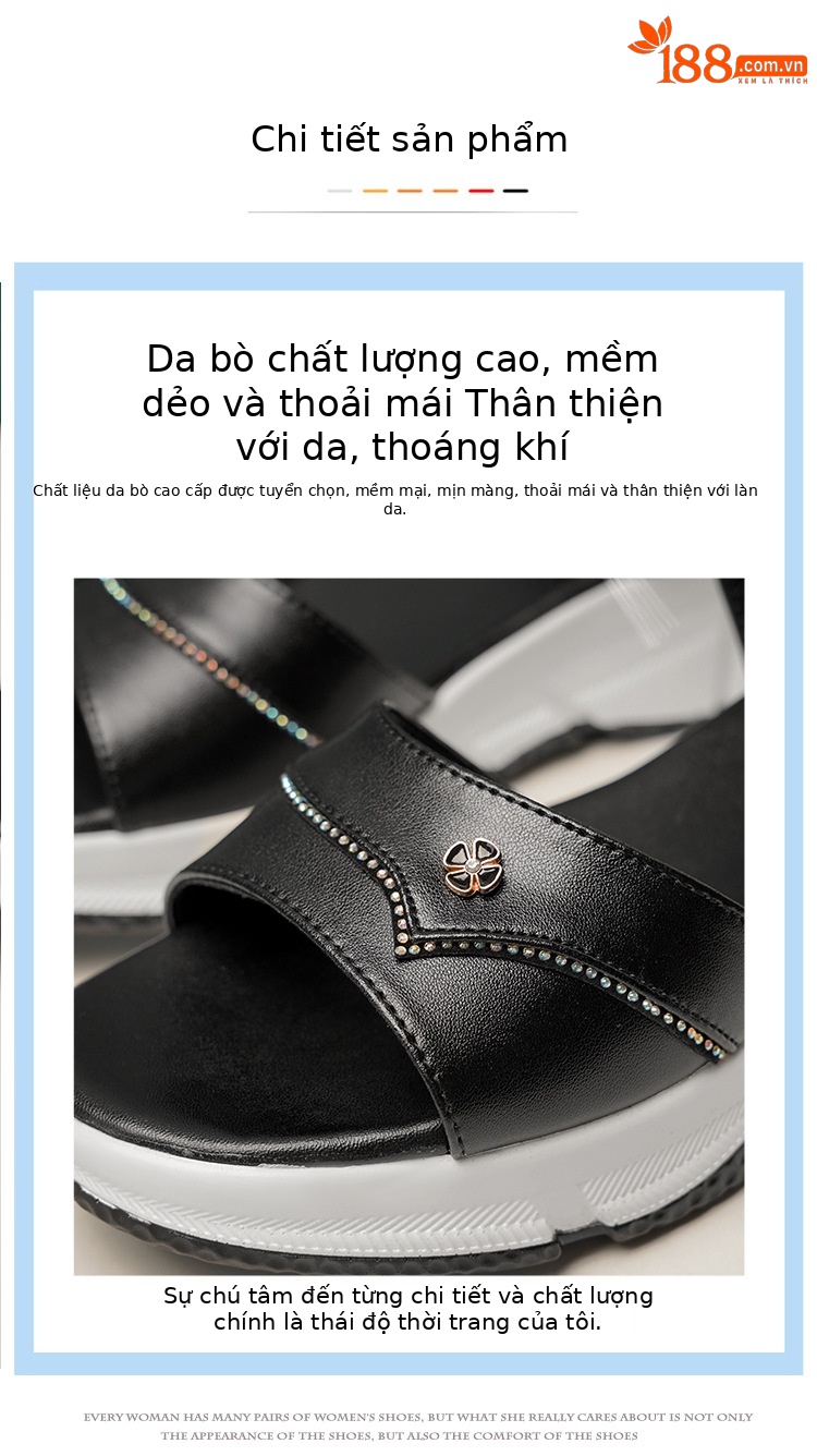 Xăng đan thể thao nữ đế xuồng dày mềm mùa hè — Màu đen chi tiết 13