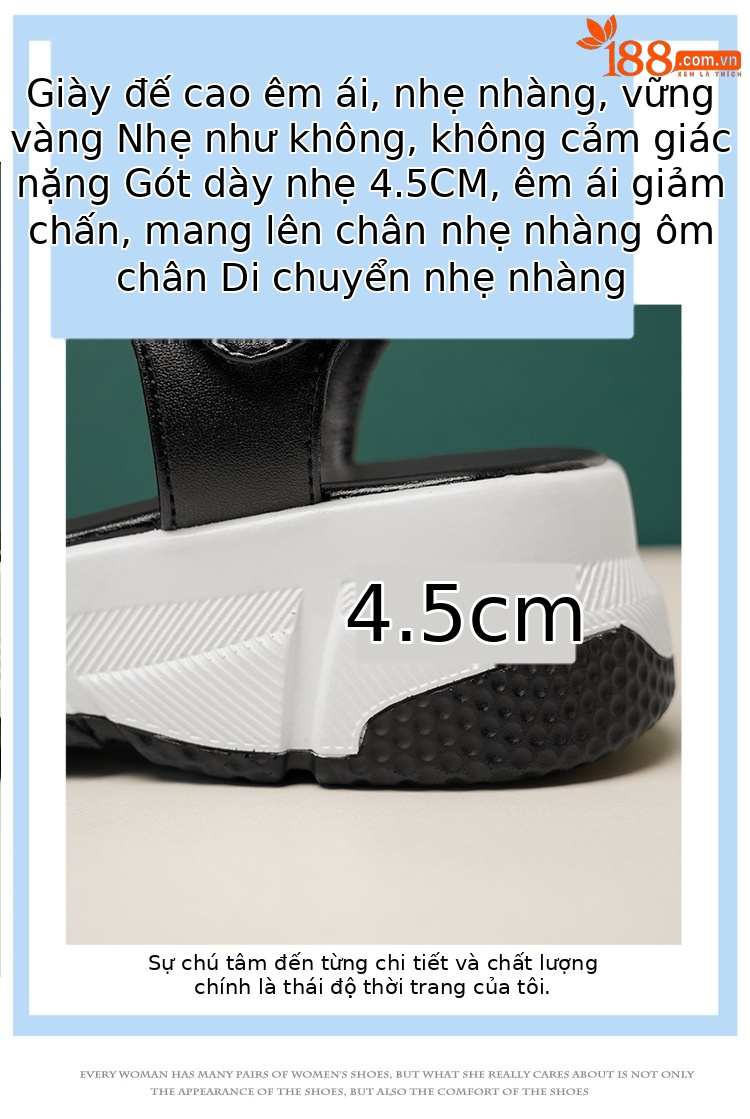 Xăng đan thể thao nữ đế xuồng dày mềm mùa hè — Màu đen chi tiết 14