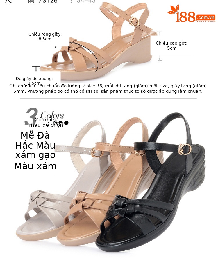 Sandal da thật mùa hè quai chữ V cho mẹ trung niên — Xám be chi tiết 2