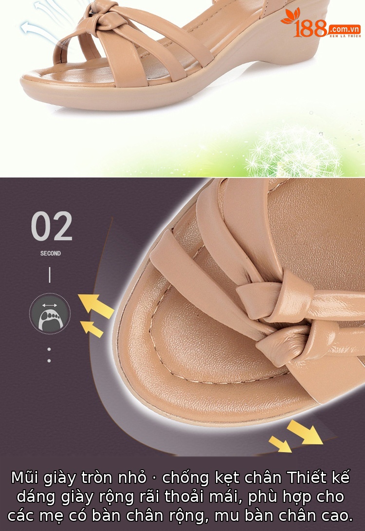 Sandal da thật mùa hè quai chữ V cho mẹ trung niên — Xám be chi tiết 4