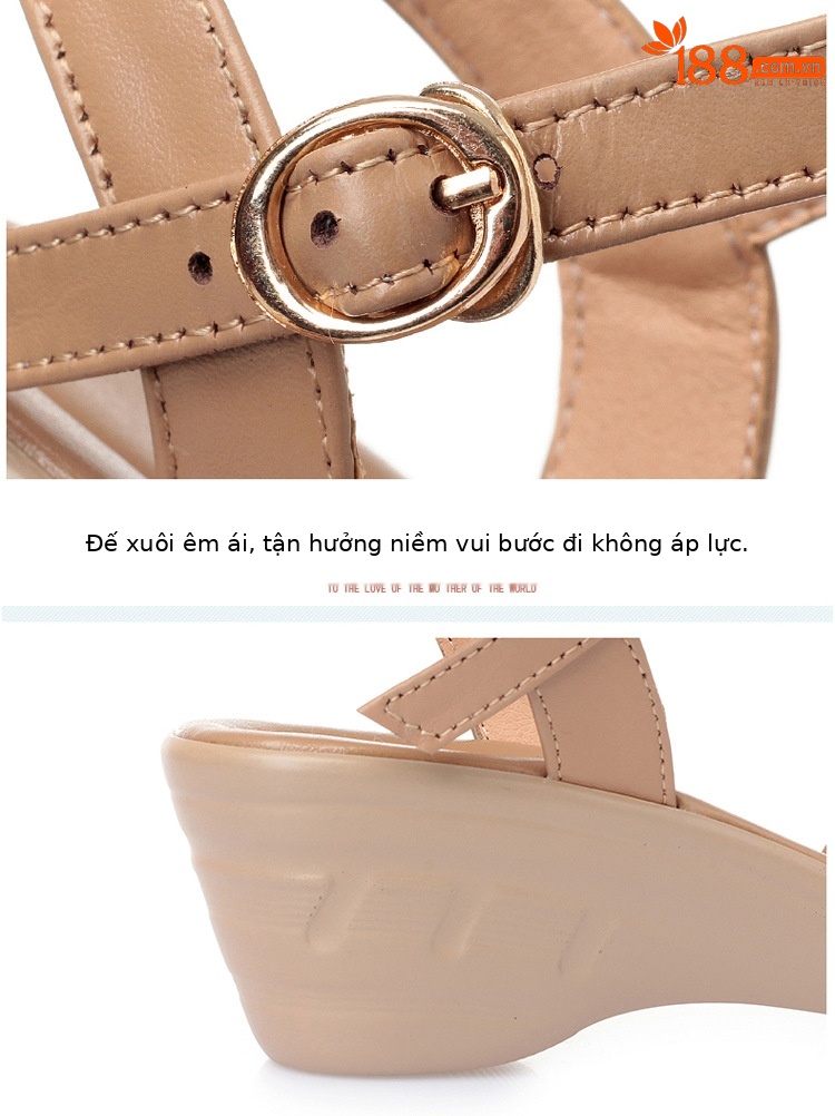 Sandal da thật mùa hè quai chữ V cho mẹ trung niên — Xám be chi tiết 8