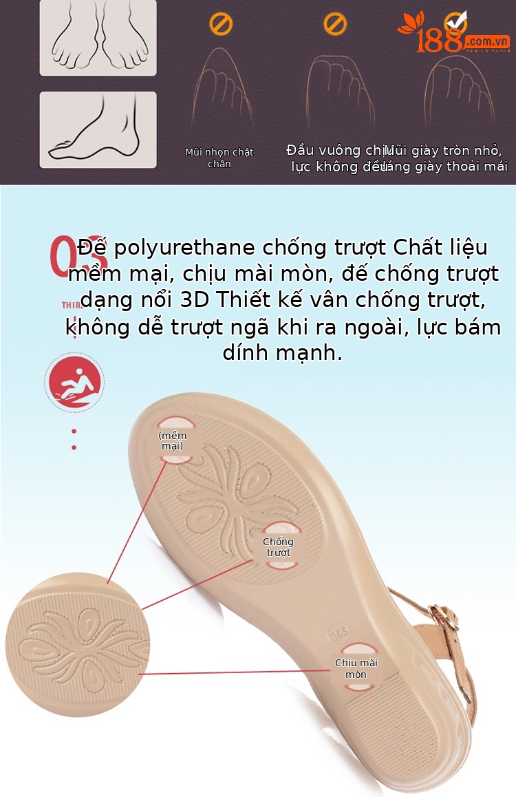 Sandal da thật mùa hè quai chữ V cho mẹ trung niên — Xám be chi tiết 5